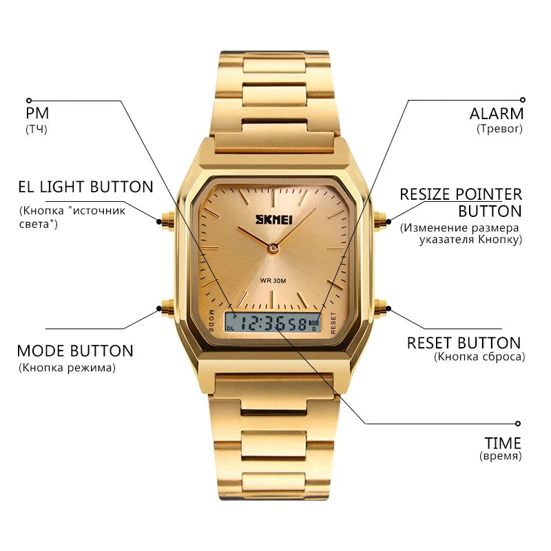RetroLux Analog - Digital Gold-Gold Unisex