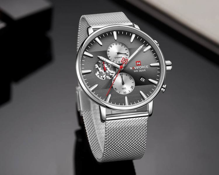 Herrklocka NaviForce Chrono. Steel / Black. Mesh Steel. Quartz Japan