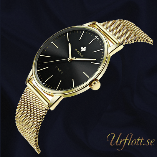 Herrklocka Wwoor Classico. Gold / Black. Mesh Gold. Quartz Japan