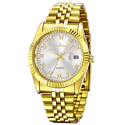Herrklocka Exklusive Sir, Gold / White / Gold Quartz Japan