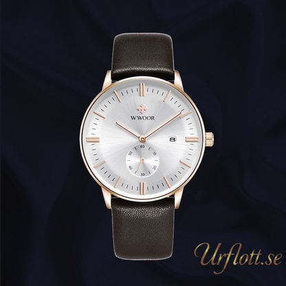 Herrklocka Wwoor Korfu. Rose / Silver. Leather Brown. Quartz Japan