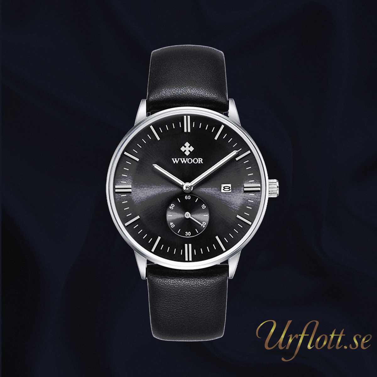 Herrklocka Wwoor Korfu. Black / Black. Leather Black. Quartz Japan