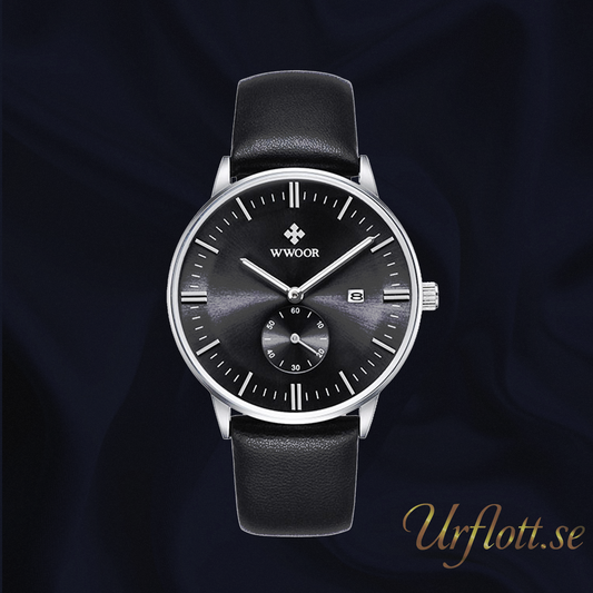 Herrklocka Wwoor Korfu. Black / Black. Leather Black. Quartz Japan
