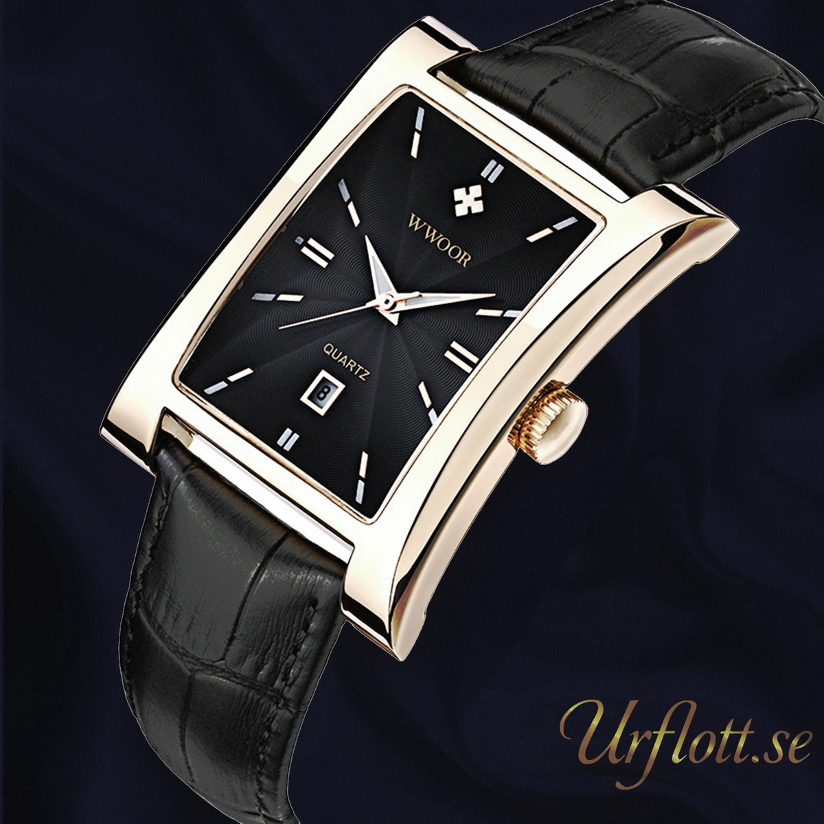 Herrklocka Wwoor Fantastic, Red-Gold / Black, Leather Black, Quartz Japan