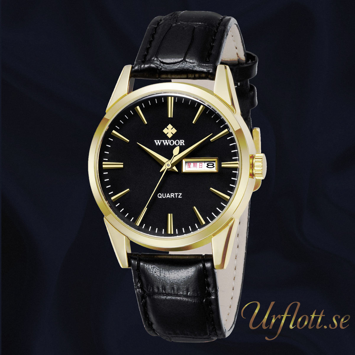 Herrklocka Wwoor Trend Gold / Black / Black Leather, Quartz Japan
