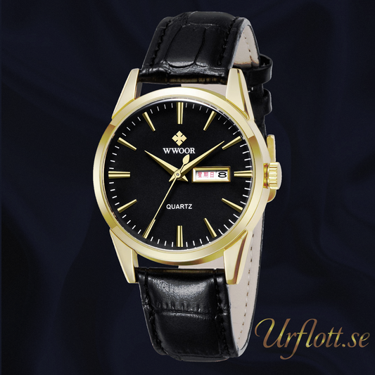 Herrklocka Wwoor Trend Gold / Black / Black Leather, Quartz Japan