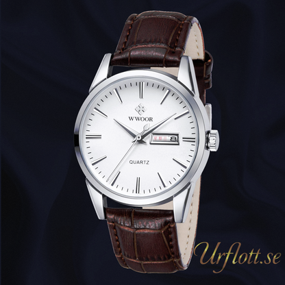 Herrklocka Wwoor Trend Silver / Off-white / Brown Leather, Quartz Japan