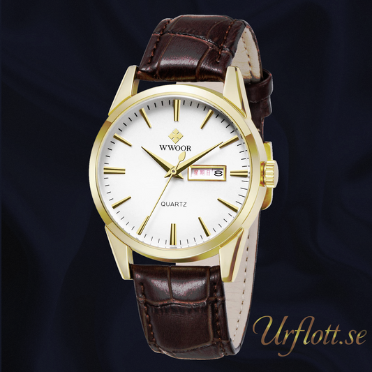 Herrklocka Wwoor Trend Gold / Silver / Brown Leather. Quartz Japan