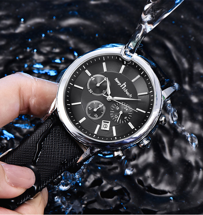 Keep in Touch Disponent. Steel / Steel. Leather Black. Japan Quartz