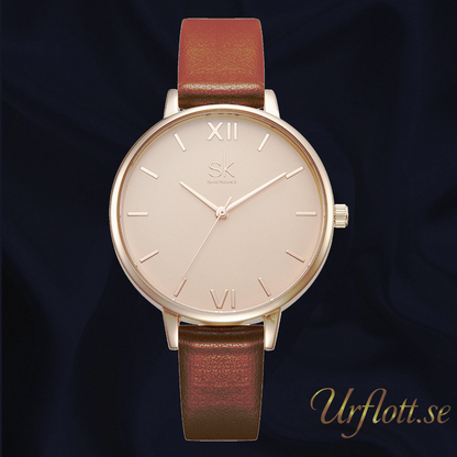 Damklocka SK Just in Time. Gold / Pink. Leather Brown. Japan Quartz