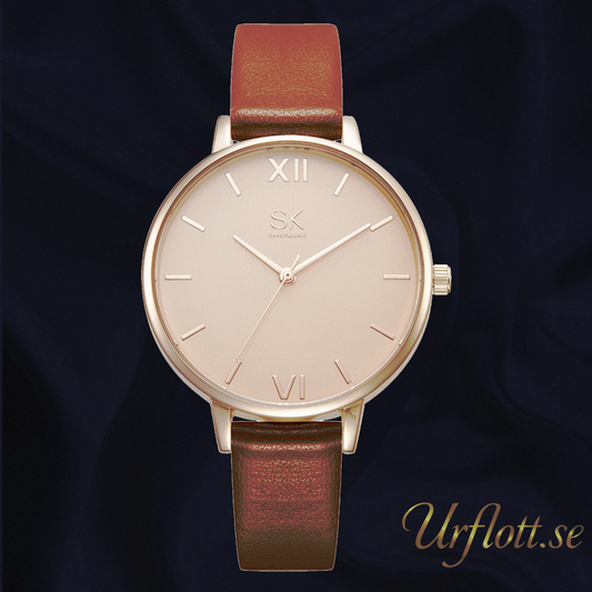 Damklocka SK Just in Time. Gold / Pink. Leather Brown. Japan Quartz