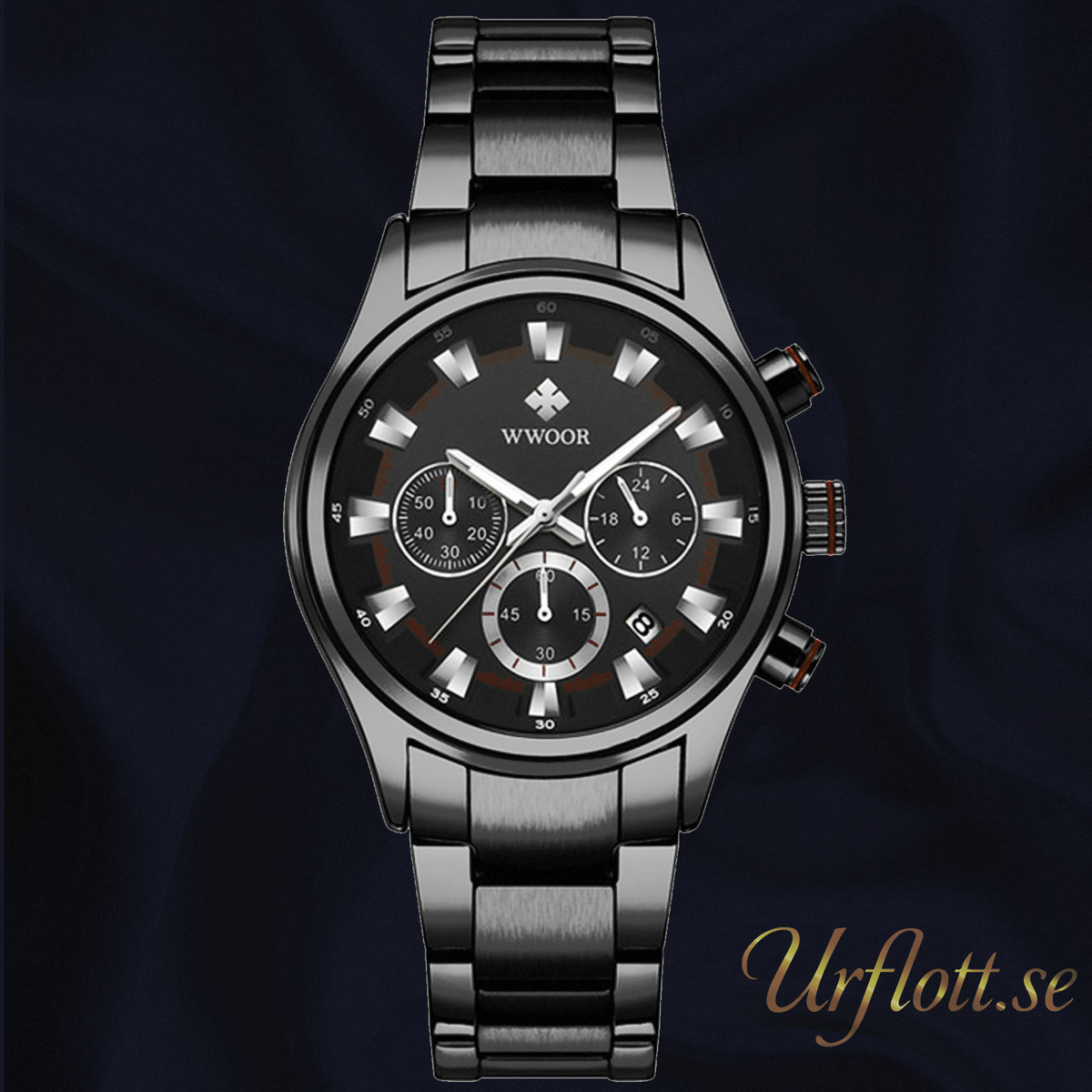 Herrklocka Wwoor Business Style, Black / Black / Black, Quartz Japan