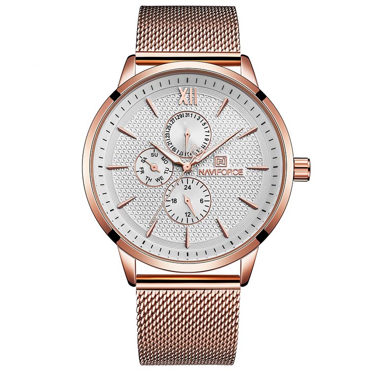 Herrklocka NaviForce Elegance. Rose / White. Mesh Rose. Quartz Japan