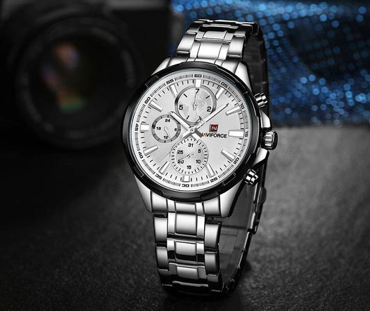 Herrklocka NaviForce More Business. Black / Silver/ Steel. Quartz Japan