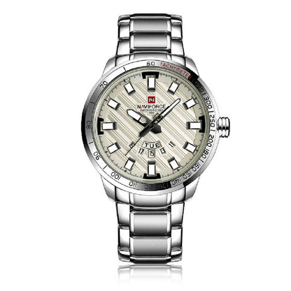 Herrklocka NaviForce Blustery. Steel / Off-white/ Steel. Quartz Japan