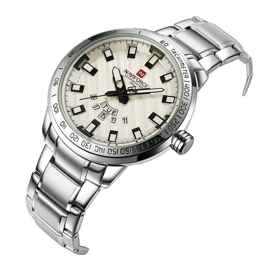 Herrklocka NaviForce Blustery. Steel / Off-white/ Steel. Quartz Japan