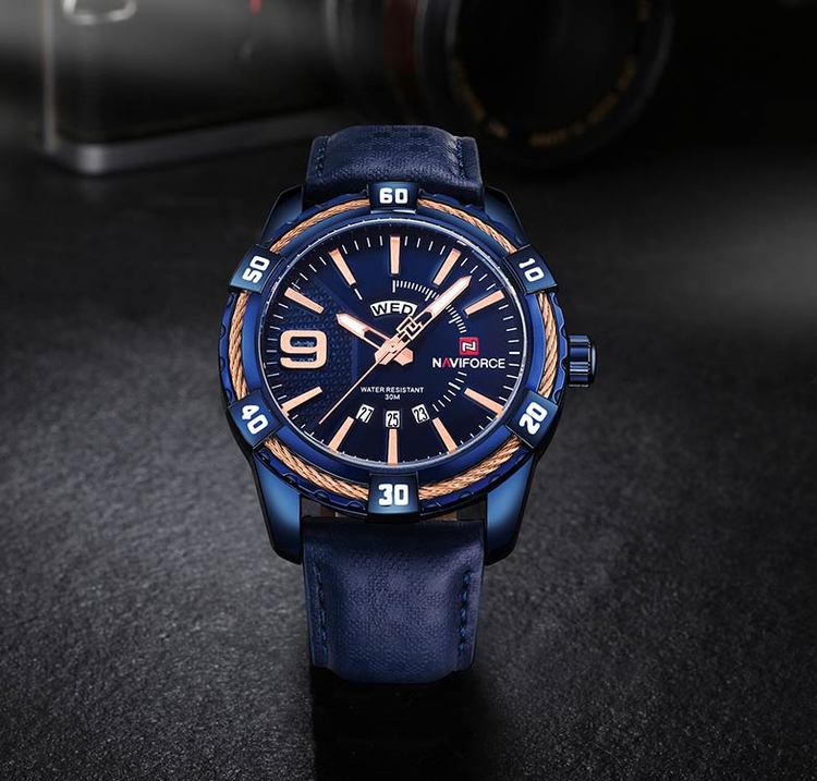Herrklocka NaviForce Smart Business. Blue/ Blue. Leather Blue. Quartz Japan