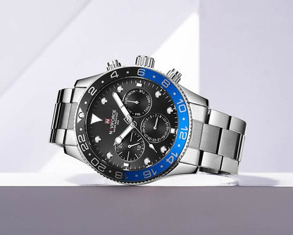 Herrklocka NaviForce Mega. Steel / Black. Quartz Japan