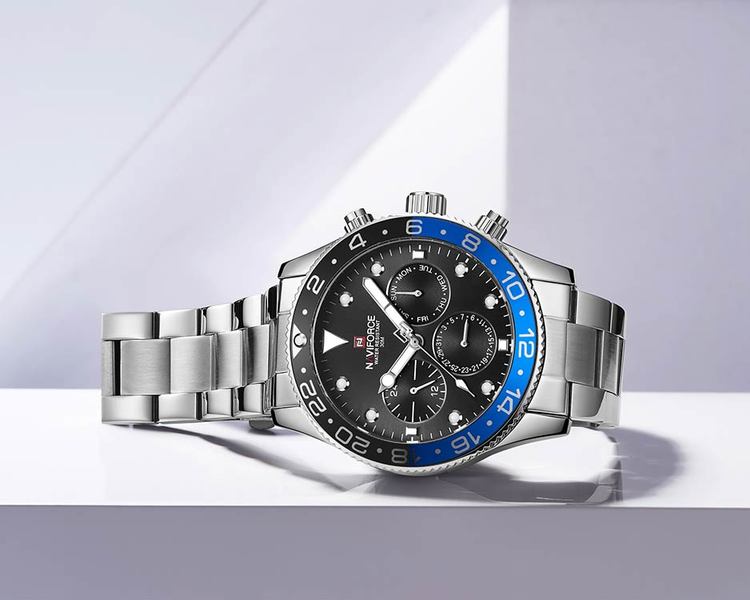 Herrklocka NaviForce Mega. Steel / Black. Quartz Japan