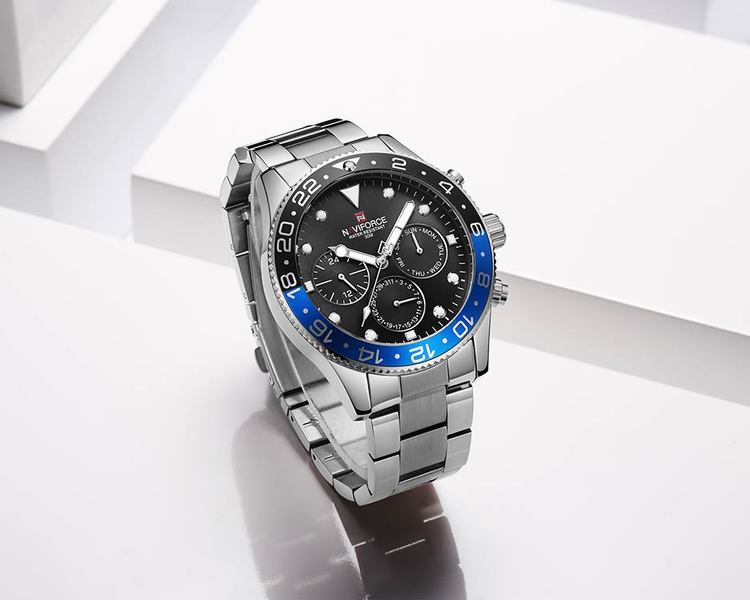 Herrklocka NaviForce Mega. Steel / Black. Quartz Japan