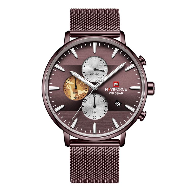 Herrklocka NaviForce Chrono. Brown / Brown. Mesh Brown. Quartz Japan