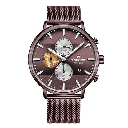 Herrklocka NaviForce Chrono. Brown / Brown. Mesh Brown. Quartz Japan