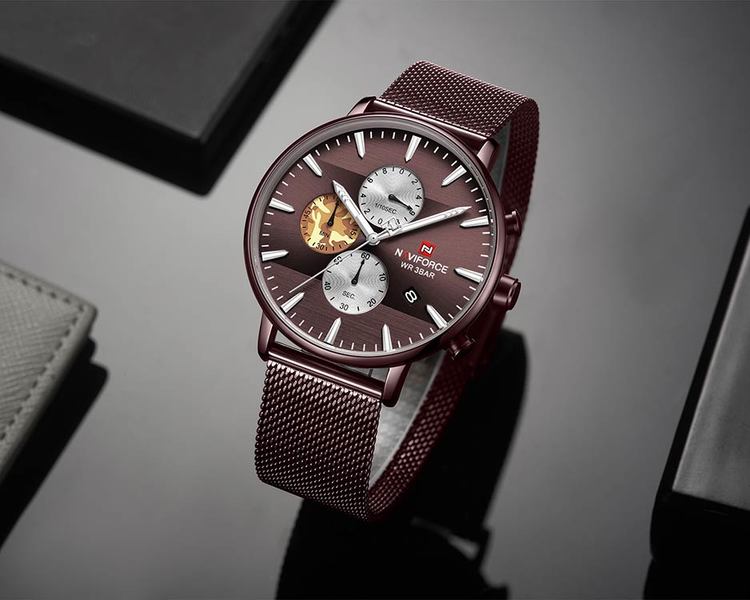 Herrklocka NaviForce Chrono. Brown / Brown. Mesh Brown. Quartz Japan