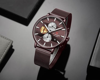 Herrklocka NaviForce Chrono. Brown / Brown. Mesh Brown. Quartz Japan