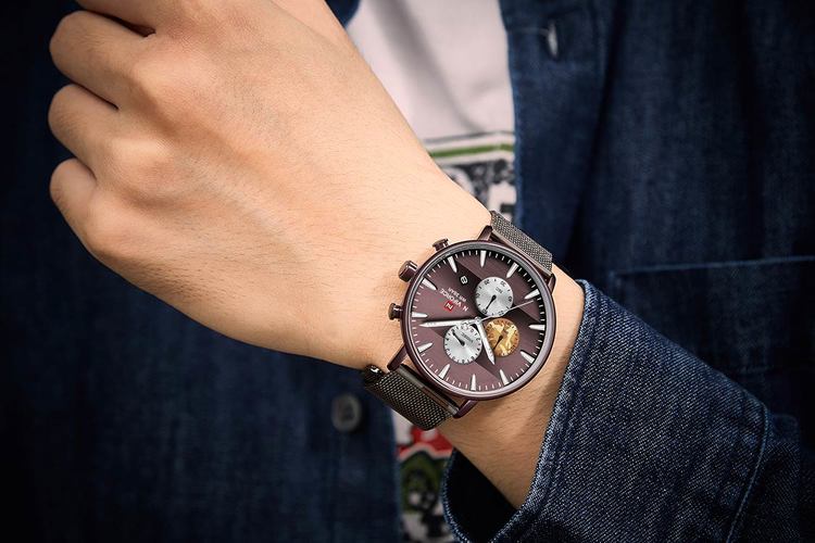 Herrklocka NaviForce Chrono. Brown / Brown. Mesh Brown. Quartz Japan