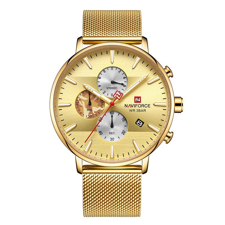 Herrklocka NaviForce Chrono. Gold / Gold. Mesh Gold. Quartz Japan