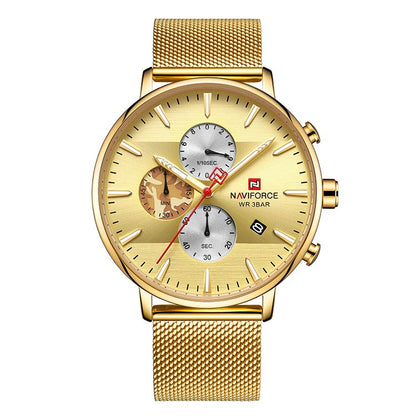 Herrklocka NaviForce Chrono. Gold / Gold. Mesh Gold. Quartz Japan