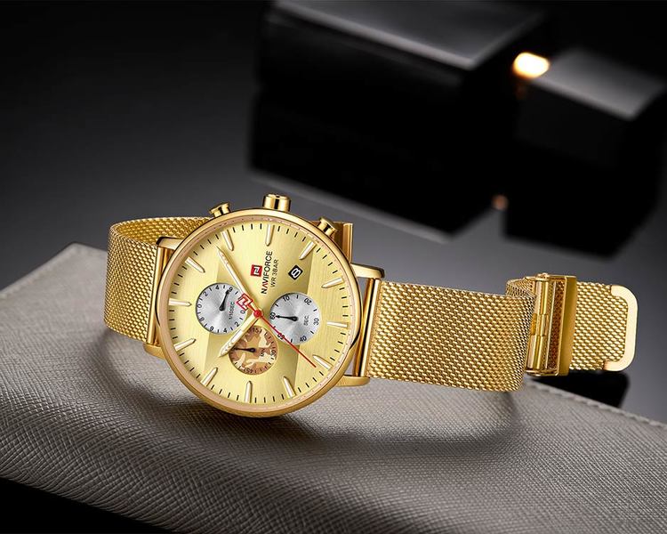 Herrklocka NaviForce Chrono. Gold / Gold. Mesh Gold. Quartz Japan