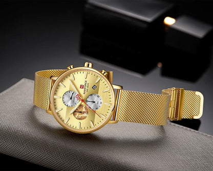 Herrklocka NaviForce Chrono. Gold / Gold. Mesh Gold. Quartz Japan