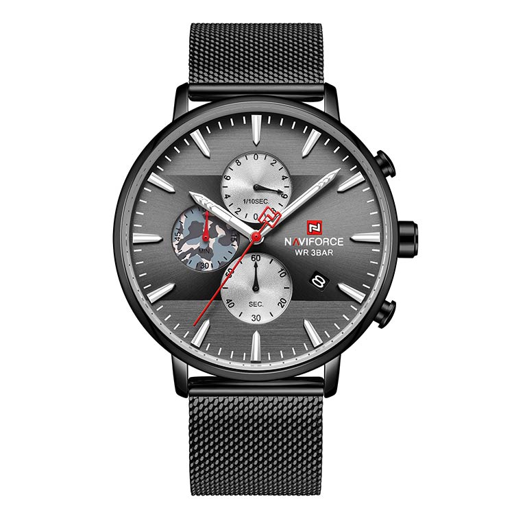 Herrklocka NaviForce Chrono.  Black / Black. Mesh Black. Quartz Japan
