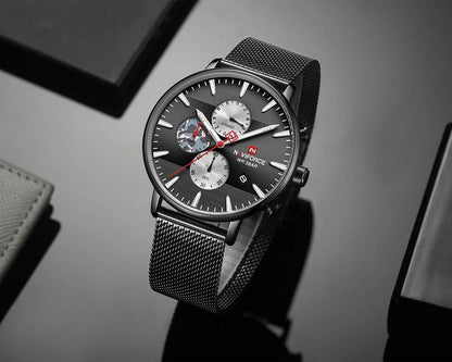Herrklocka NaviForce Chrono.  Black / Black. Mesh Black. Quartz Japan