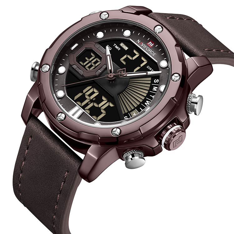 Herrklocka NaviForce Empire.  Brown / Brown. Leather Brown. Quartz Japan