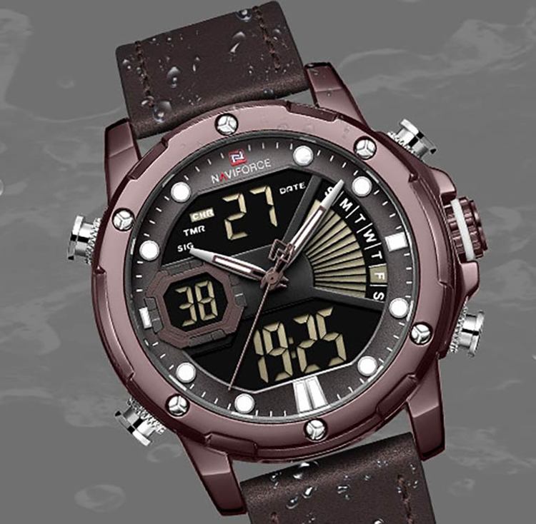Herrklocka NaviForce Empire.  Brown / Brown. Leather Brown. Quartz Japan