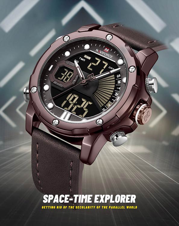 Herrklocka NaviForce Empire.  Brown / Brown. Leather Brown. Quartz Japan
