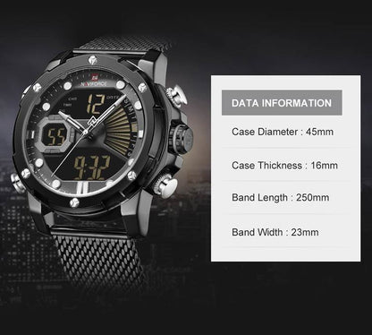 Herrklocka NaviForce Superb. Black / Grey. Mesh Black. Quartz Japan