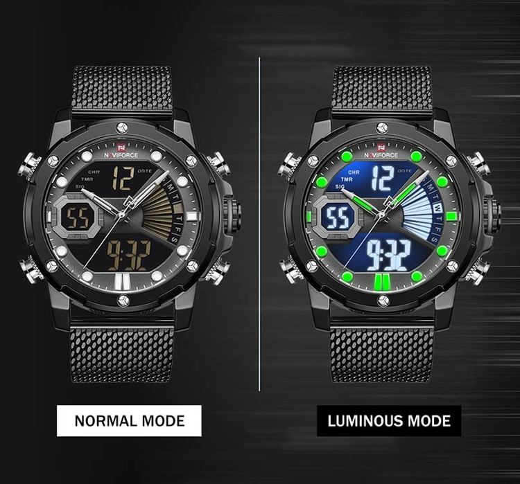 Herrklocka NaviForce Superb. Black / Grey. Mesh Black. Quartz Japan