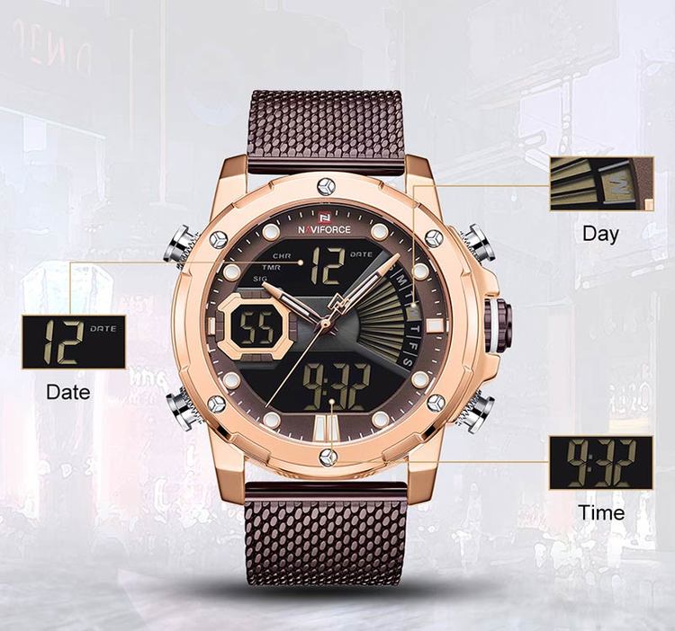 Herrklocka NaviForce Superb. Rose / Brown. Mesh Brown. Quartz Japan