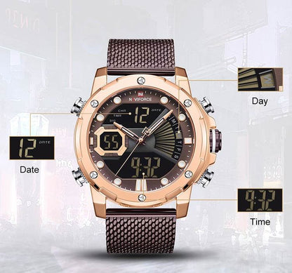 Herrklocka NaviForce Superb. Rose / Brown. Mesh Brown. Quartz Japan