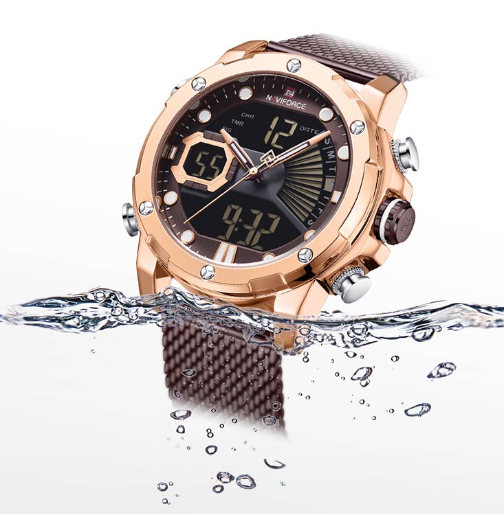 Herrklocka NaviForce Superb. Rose / Brown. Mesh Brown. Quartz Japan