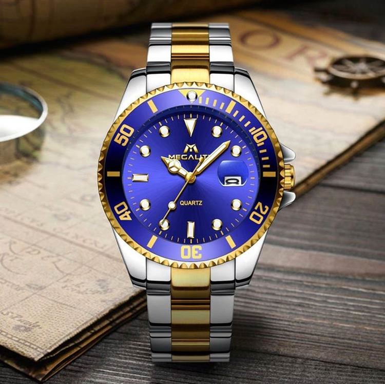 Herrklocka Megalith Lux. Steel / Gold / Blue. Quartz Japan