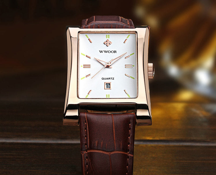 Herrklocka Wwoor Fantastic.  Rose / White. Leather Brown. Quartz Japan