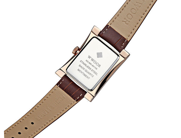 Herrklocka Wwoor Fantastic.  Rose / White. Leather Brown. Quartz Japan