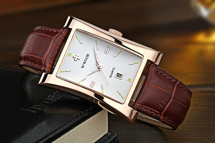 Herrklocka Wwoor Fantastic.  Rose / White. Leather Brown. Quartz Japan