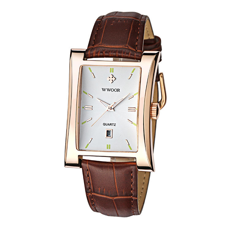 Herrklocka Wwoor Fantastic.  Rose / White. Leather Brown. Quartz Japan