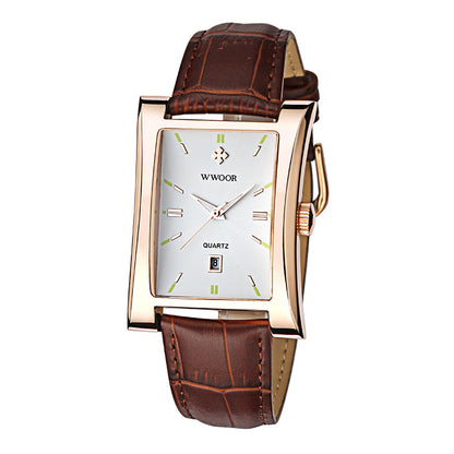 Herrklocka Wwoor Fantastic.  Rose / White. Leather Brown. Quartz Japan
