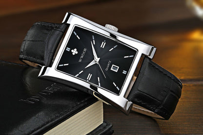 Herrklocka Wwoor Fantastic.  Steel / Black. Leather Black. Quartz Japan